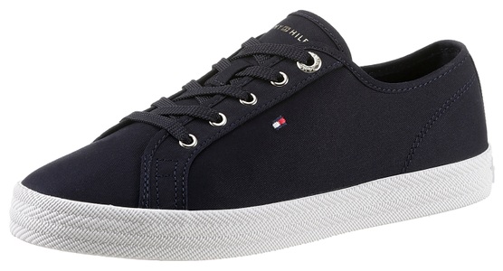 Tommy Hilfiger, Tommy Hilfiger Damen Sneaker Blau, Tommy Hilfiger Plateausneaker »ESSENTIAL VULCANIZED SNEAKER«, mit gestickter Logoflag, Freizeitschuh, Halbschuh, Schnürschuh