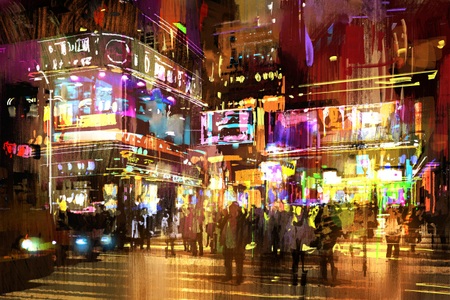 QUEENCE, queence Leinwandbild »Broadway«, queence Leinwandbild »Broadway«, Wanddeko, bunt, Leute, farbenfroh, Bild