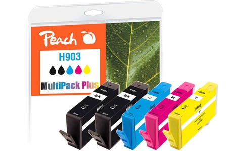 Peach, Peach Spar Pack Plus Tintenpatronen kompatibel zu HP No. 903, T6L99AE*2, T6L87AE, T6L91AE, T6L95AE, Peach HP 903 5 Druckerpatronen (2*bk, c/m/y) ersetzt HP No. 903, T6L99AE*2, T6L87AE, T6L91AE, T6L95AE für z.B. HP OfficeJet Pro 6970, HP OfficeJet 6950
