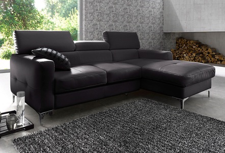 Cotta, home24 Ecksofa Eduardo I Echtleder, Livetastic Ecksofa in kombination echtleder/lederlook schwarz , Sammy , 227x168 cm , pigmentiert , Bettkasten erhältlich, Liegefunktion, seitenverkehrt erhältlich, Schlafen auf Sitzhöhe, Bettfunktion erhältlich, Rücken echt, Armteil links, Armte