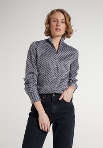 Eterna, ETERNA LANGARM BLUSE MODERN CLASSIC SATINBINDUNG MARINE/WEISS BEDRUCKT, 