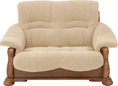 MAX WINZER, Max Winzer® 2-Sitzer »Texas«, mit dekorativem Holzgestell, Breite 147 cm, Max Winzer® 2-Sitzer »Texas, dekoratives Holzgestell aus Eiche mit gefrästen Ornamenten«, bequemer Retro Klassiker, kompakte Stellfläche Breite 147cm