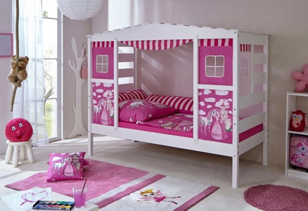 TICAA, Ticaa Kinderbett in Hausoptik »Lio« aus massiver Kiefer, Liegefläche 90x200 cm, Ticaa Kinderbett »Lio«, Hausbett 90x200, aus Kiefer Massivholz, inkl. Rollrost