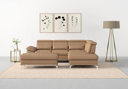 SIT&MORE, sit&more Ecksofa »Cabrio«, mit Sitztiefenverstellung und Federkern, 3 Nierenkissen, sit&more Ecksofa »Cabrio L-Form, B: 274 cm, mit Sitztiefen-, Arm- & Kopfteilverstellung« 3 Nierenkissen, Federkern, optional Bettfunktion und Stauraum
