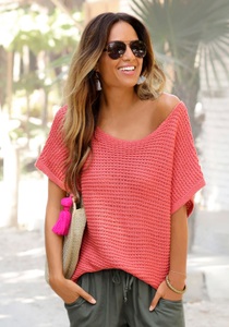 Lascana, LASCANA Strandpullover, LASCANA Kurzarmpullover, in luftigem Ajourstrick, Strickpullover, sommerlich