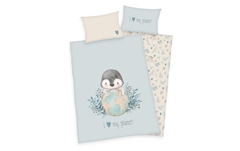 HERDING, Herding Renforcé Kinder-Wendebettwäsche Pinguin, babybest® Bettwäsche Pinguin 100 x 135 cm