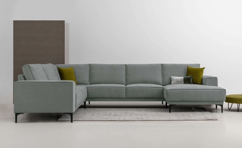 PLACES OF STYLE, Places of Style Wohnlandschaft »XXL Sofa Oland, Struktur, Flachgewebe, Luxus-Microfaser, Boucle«, U-Form, 342 cm, Wellenunterfederung, Skandi-Design, Metallfüsse, GOODproduct Wohnlandschaft »OLAND U-Form, XXL, B: 342 cm, Skandi-Design« Skandi-Design in Struktur, Flachgewebe, Luxus-Microfaser, Boucle