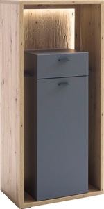 Mca furniture, MCA furniture Highboard »Lizzano«, moderner Landhausstil, Wohnzimmerschrank mit 3-D Rückwand, wahlweise mit Beleuchtung, MID.YOU Highboard 66/141/40 cm , Lizzano , Grau, Eichefarben , Metall , 66x141x40 cm , tiefgezogen, Melamin,Melamin,Nachbildung,Nachbildung , 000196081306