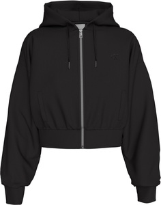 CALVIN KLEIN JEANS, Calvin Klein Jeans Sweatjacke "LS MONOGRAM TERRY CROP RELAXED F" Regular fit mit Kapuze mit Kordelzug