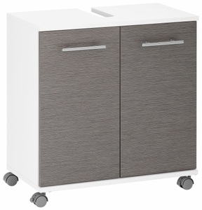 Schildmeyer, Waschbeckenunterschrank, Schildmeyer, »Palermo«, mit Metallgriffen, welltime Waschbeckenunterschrank »Emmi, Breite 59 cm«, Siphonausschnitt, Metallbeschläge