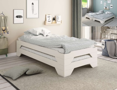 HOME AFFAIRE, Home affaire Bett »Melwine, Bettgestell, Massivholzbett, Holzbett«, aus massiver Kiefer, inklusive Lattenrost, stapelbar, GOODproduct Massivholzbett »Melwine, Stapelbett, platzsparend, modern« 1 Bett, inklusive Lattenrost, platzsparend und ideal für Besuch!
