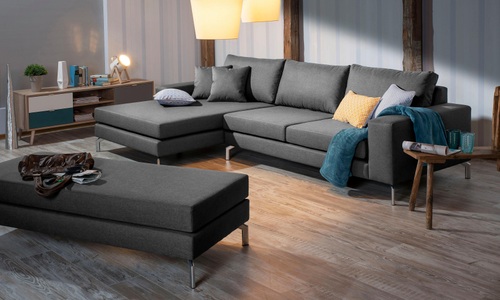 MAX WINZER, Max Winzer® Ecksofa »Flori«, Max Winzer® Ecksofa »Flori guter Sitzkomfort, aktuelles Design, eleganter Chromfuss« mit Longchair links oder rechts, inklusive Zierkissen