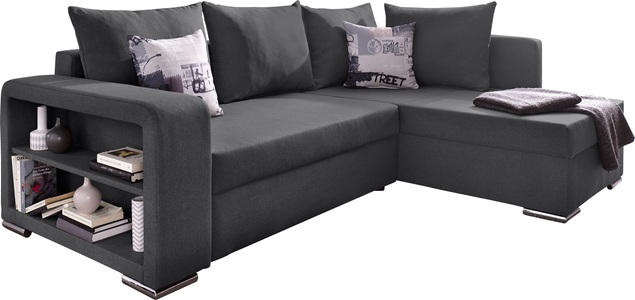 COLLECTION AB, COLLECTION AB Ecksofa, mit Bettfunktion, Bettkasten und Regalarmteil, Ottomane links oder rechts montierbar, wahlweise mit Federkern, frei im Raum stellbar, COLLECTION AB Ecksofa »John L-Form« mit Bettfunktion, Bettkasten und integriertem Regal