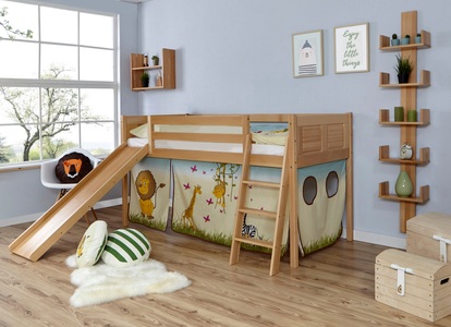 TICAA, Ticaa Hochbett »Ekki«, Ticaa Hochbett »Ekki«, mit Rollrost und Textil-Set wahlweise mit Matratze, Buche