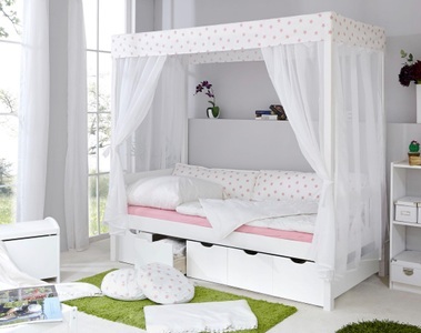 TICAA, Ticaa Einzel-/Himmelbett »Lino«, mit Schubkästen »Maria«, Ticaa Himmelbett »Lino« Himmelbett, inkl. Schubkasten und Rollrost