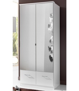 Wimex, home24 Drehtuerenschrank Rajmi (mit Spiegel), MID.YOU Drehtürenschrank in weiss , Imago , Glas, Holzwerkstoff , 1 Fächer , 2 Schubladen , 90x199.5x58 cm , Dekorfolie,Dekorfolie,Nachbildung,Nachbildung,Nachbildung , Beimöbel erhältlich, In verschiedenen Grössen erhältlich , 001787054212