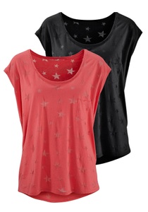 BEACHTIME, Beachtime T-Shirt, Beachtime Kurzarmshirt »mit leicht transparenten Sternen«, (2er-Pack), aus weicher Ausbrenner-Qualität