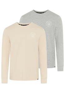 H.I.S Langarmshirt Packung, 2er-Pack, 2 tlg. Langarm, bedruckt, Rundhalsausschnitt, aus 100% Baumwolle