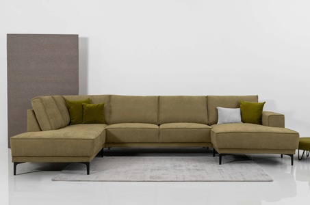 PLACES OF STYLE, Places of Style Wohnlandschaft »XXL Sofa Oland, Struktur, Flachgewebe, Luxus-Microfaser, Boucle«, U-Form, 345 cm, Wellenunterfederung, Skandi-Design, Metallfüsse, GOODproduct Wohnlandschaft »XXL Sofa Oland, Struktur, Flachgewebe, Luxus-Microfaser, Boucle« U-Form, 345 cm, Wellenunterfederung, Skandi-Design, Metallfüsse