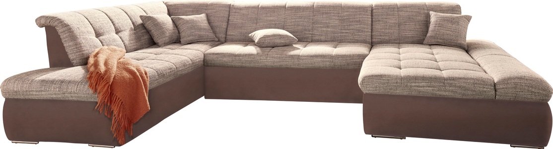 DOMO collection, DOMO collection Wohnlandschaft, DOMO collection Wohnlandschaft »PB Moric wahlweise mit Bettfunktion und Armteilverstellung U-Form«, XXL-Format B/T/H: 353/216/80 cm, feine Steppung, incl. Zierkissen