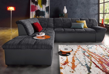DOMO collection, DOMO collection Ecksofa, DOMO collection Ecksofa »Splash, aktuelle Sitz- und Rückensteppung, Materialmix, L-Form«, wahlweise mit Bettfunktion