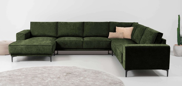 PLACES OF STYLE, Places of Style Wohnlandschaft »XXL Sofa Oland, Struktur, Flachgewebe, Luxus-Microfaser, Boucle«, U-Form, 342 cm, Wellenunterfederung, Skandi-Design, Metallfüsse, GOODproduct Wohnlandschaft »OLAND U-Form, XXL, B: 342 cm, Skandi-Design« Skandi-Design in Struktur, Flachgewebe, Luxus-Microfaser, Boucle