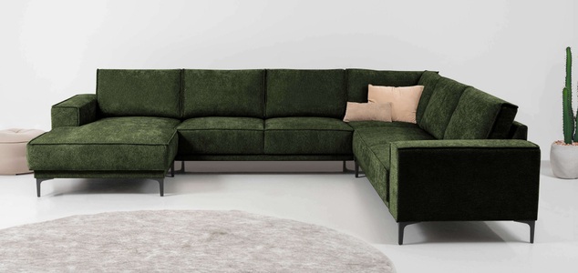 PLACES OF STYLE, Places of Style Wohnlandschaft »XXL Sofa Oland, Struktur, Flachgewebe, Luxus-Microfaser, Boucle«, U-Form, 342 cm, Wellenunterfederung, Skandi-Design, Metallfüsse, GOODproduct Wohnlandschaft »OLAND U-Form, XXL, B: 342 cm, Skandi-Design« Skandi-Design in Struktur, Flachgewebe, Luxus-Microfaser, Boucle