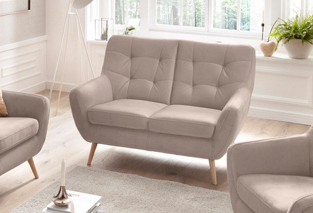 exxpo - sofa fashion, exxpo - sofa fashion 2-Sitzer, exxpo - sofa fashion 2-Sitzer »Scandi, bequem, aufwendige Rückenpolsterung für mehr Sitzkomfort«, akuelle Farben in hochwertige Bezugsqualitäten, Holzfuss