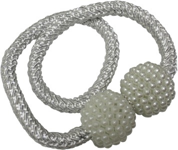 Gardinia, GARDINIA Raffhalter »Raffhalter Flex-V mit Magnet«, (2 St.), mit gewebten Band mit Kugeln in Perlenoptik, GARDINIA Raffhalter »Flex-V mit Magnet«, (2 St.), vielfältige Anbringungsmöglichkeiten