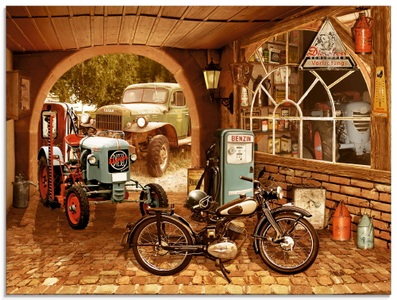 Artland, Artland Glasbild »Werkstatt mit Traktor und Motorrad«, Artland Glasbild »Werkstatt mit Traktor und Motorrad«, Traktoren, (1 St.), in verschiedenen Grössen