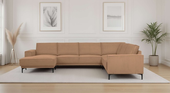 PLACES OF STYLE, PLACES OF STYLE Wohnlandschaft »XXL Sofa Oland, Struktur, Flachgewebe, Luxus-Microfaser, Boucle« U-Form, 342 cm, Wellenunterfederung, Skandi-Design, Metallfüsse, GOODproduct Wohnlandschaft »OLAND U-Form, XXL, B: 342 cm, Skandi-Design« Skandi-Design in Struktur, Flachgewebe, Luxus-Microfaser, Boucle