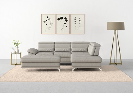 SIT&MORE, sit&more Ecksofa »Cabrio«, mit Sitztiefenverstellung und Federkern, 3 Nierenkissen, sit&more Ecksofa »Cabrio L-Form, B: 274 cm, mit Sitztiefen-, Arm- & Kopfteilverstellung« 3 Nierenkissen, Federkern, optional Bettfunktion und Stauraum