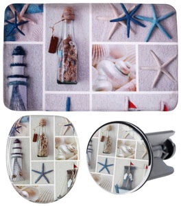 Sanilo, Sanilo Badaccessoires-Sets »Meeresbrise«, (Komplett-Set, 3 tlg.), bestehend aus WC-Sitz, Badteppich und Waschbeckenstöpsel, Sanilo Badaccessoire-Set »Meeresbrise«, (Komplett-Set, 3 tlg.), bestehend aus WC-Sitz, Badteppich und Waschbeckenstöpsel