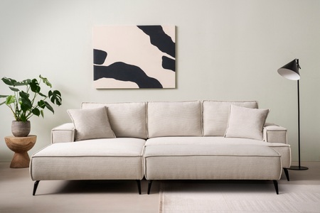 ANDAS, andas Sitzgruppe »TVINNU, Polsterecke mit Hocker, L-Form, Sofa in Cord«, (Set, 2 tlg.), mit aufwendiger Kedernaht, schwarze Füsse, Home affaire Sitzgruppe »TVINNU, Polsterecke L-Form, Schlaffunktion, mit Hocker« Set, 2 Stk. tlg. Set, stellbar zum Schlafsofa (Krokodilverbinder)
