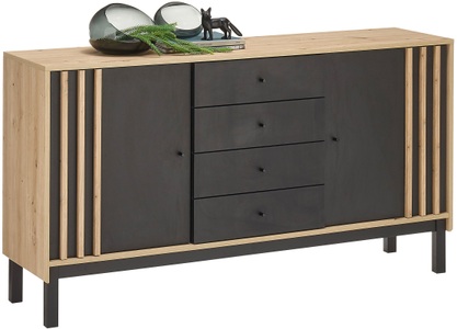 Carryhome, Sideboard Volano in Schwarz/Eiche Artisan, Sideboard Volano in Schwarz/Eiche Artisan
