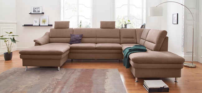 SIT&MORE, sit&more Wohnlandschaft, sit&more Wohnlandschaft »Cardoso U-Form« mit Federkern und Kopfstützen, mit Bettfunktion und Relaxfunktion
