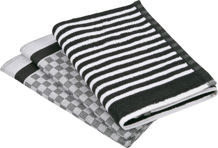 Ross, ROSS Geschirrtuch »Exclusiv«, (Set, 3 tlg.), 1x Küchen-Frottiertuch 50x50 cm Streifen und 2 Geschirrtücher 50x70 cm mit Karodesign, ROSS Geschirrtuch »Exclusiv« 1x Küchen-Frottiertuch (Streifen) und 2 Geschirrtücher (Karodesign)