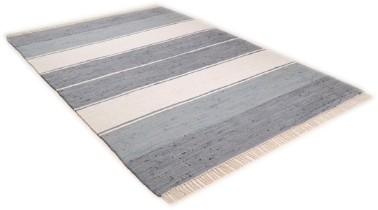 Theko die Markenteppiche, Handwebteppich, THEKO Teppich »Stripe Cotton«, rechteckig, 5 mm Höhe, Flachgewebe, gestreift, reine Baumwolle, handgewebt, mit Fransen