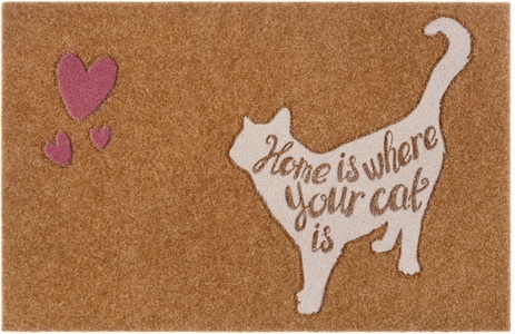White Label, White Label - Fussmatte - 45 x 70 cm - Multicolor, my home Fussmatte »Katze mit Herz, Türmatte«, rechteckig, 10 mm Höhe, mit Spruch, Tiermotiv, Kokos-Look, Robust, Pflegeleicht, Rutschfest