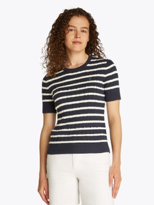 Tommy Hilfiger Kurzarmpullover »1985 CO MINI CABLE C-NK SS SWT«, in tollem Strickmuster