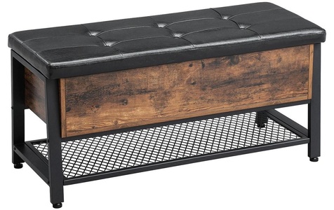 Vasagle, Vasagle - Schuhbank Sitzbank mit gepolsterter Sitzfläche und Schuhregal, Betttruhe mit Stauraum, multifunktionale Truhe, Flur, Schlafzimmer, Eisen, Vintage, Kunstleder LSB47BX, Vasagle Sitzbank »100 x 47«