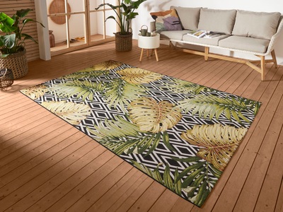 Hanse Home, HANSE Home Outdoorteppich »Diamonds and Leaves«, rechteckig, 3 mm Höhe, strapazierfähig, robust, pflegeleicht, fussbodenheizungsgeeignet, HANSE Home Outdoorteppich »Diamonds and Leaves«, rechteckig, 3 mm Höhe, In-& Outdoor, Teppich, Wetterfest, Balkon, Garten, Wohnzimmer, Floral