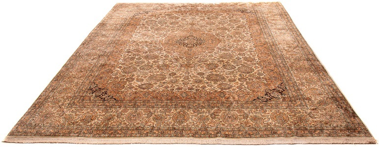MorgenLand, morgenland Seidenteppich »Seidenteppich - Kaschmir Seide - 410 x 307 cm - hellbraun«, rechteckig, 4 mm Höhe, Wohnzimmer, Handgeknüpft, Einzelstück mit Zertifikat, morgenland Seidenteppich »Seidenteppich - Kaschmir Seide - 410 x 307 cm - hellbraun«, rechteckig, 4 mm Höhe, Wohnzimmer, Handgeknüpft, Einzelstück mit Zertifikat