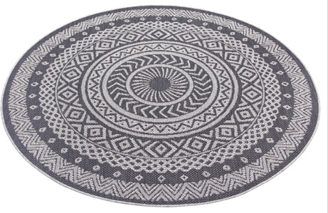 LEONIQUE, Leonique Teppich »Sia«, rund, 3 mm Höhe, In-und Outdoor geeignet, Mandala, Rund, Wohnzimmer, Balkon, Terrasse, Garten, Pflegeleicht, Flachgewebe, 