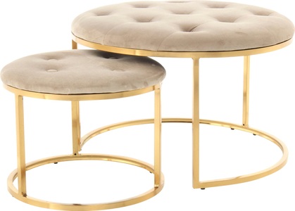 Kayoom, Kayoom Sitzhocker »Myla«, (Set), Kayoom Sitzhocker »Hocker Myla 2er-Set, praktisch ineinander schiebbar«, (Set, 2 St.), ineinander schiebbar, rund, gesteppt, mit Zierknöpfen