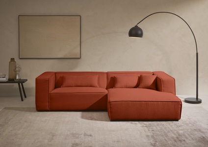 LeGer Home by Lena Gercke Ecksofa »PIARA mit Kedernaht, Cord, Leinenoptik o. Strukturstoff, Couch, L-Form« wahlweise Ottomane rechts/links, schwarze Füsse, bequemer Sitzkomfort