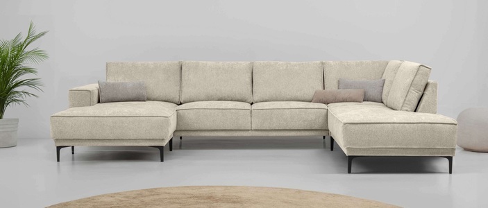 PLACES OF STYLE, Places of Style Wohnlandschaft »XXL Sofa Oland, Struktur, Flachgewebe, Luxus-Microfaser, Boucle«, U-Form, 345 cm, Wellenunterfederung, Skandi-Design, Metallfüsse, GOODproduct Wohnlandschaft »XXL Sofa Oland, Struktur, Flachgewebe, Luxus-Microfaser, Boucle« U-Form, 345 cm, Wellenunterfederung, Skandi-Design, Metallfüsse