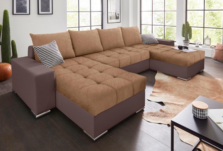 COLLECTION AB, COLLECTION AB Wohnlandschaft, mit Bettfunktion, Bettkasten und XL-Recamiere, inklusive Federkern und loser Rücken- und Zierkissen, COLLECTION AB Wohnlandschaft »Josy XL U-Form, Breite: 313 cm« mit Bettfunktion, Bettkasten & 2 Zierkissen, Federkern