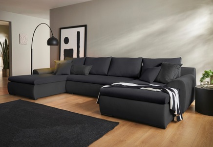 HOME AFFAIRE, Home affaire Wohnlandschaft »Win«, wahlweise mit Bettfunktion und Bettkasten, Home affaire Wohnlandschaft »Win U-Form, B: 366 cm - OTTO. Verlässliche Qualität.« mit Bettfunktion, Bettkasten & 5 Zierkissen