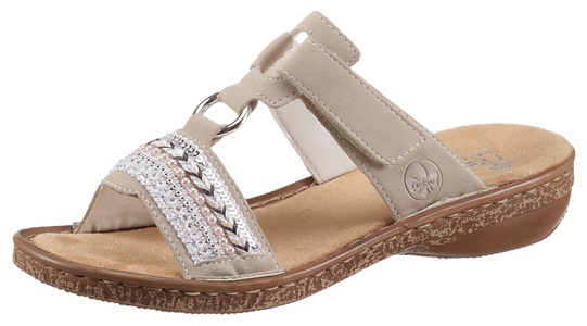Rieker, Rieker Mule mit Schmuckapplikation weiss, Rieker Pantolette, Keilabsatz, Sommerschuh, Schlappen mit Pailetten- und Perlenbesatz